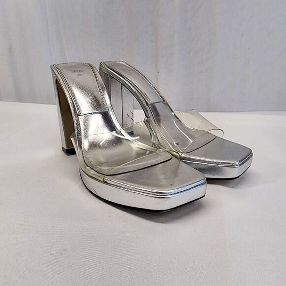 Zara Clear Platform Chucky Heels Women Size 9.5UD 40EU Metallic Sliver Retro - Picture 1 of 12